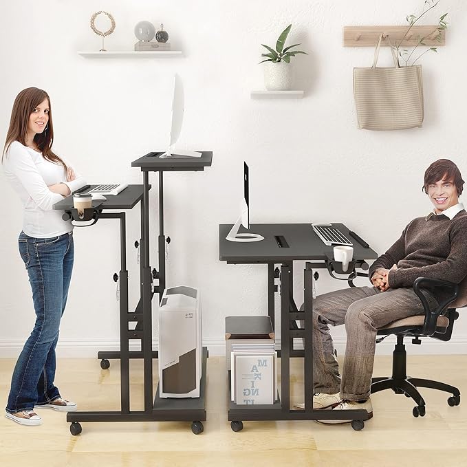 Mobile Standing Desk, Adjustable Rolling Computer Desk - Image 4