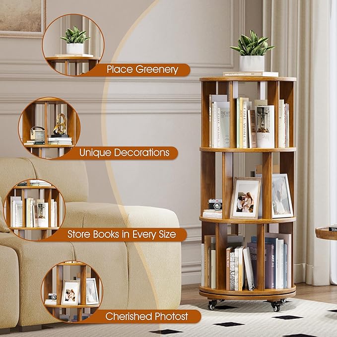 3 Tier Rotating Bookshelf Tower Spinning Bookshelf - Image 5