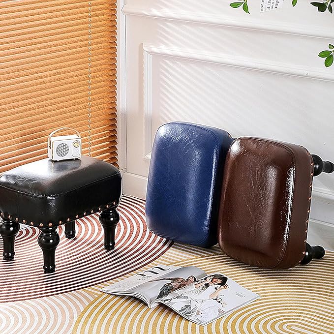Ottoman Leather Foot Rest with Thicker Foam Padded Seat, Footstool with Wooden - Image 8