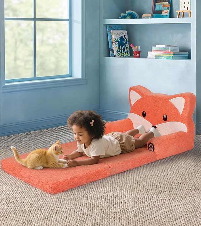 Kids Couch, 2-in-1 Soft Toddler Couch Fold Out - Image 2
