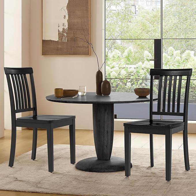 COLAMY Wooden Dining Chairs Set of 2, Solid Rubberwood Kitchen & Dining Room - Image 2