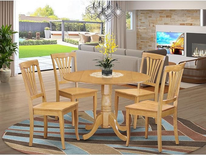 East West Furniture DLAV5-OAK-W 5 Piece Dining Room Furniture Set Includes a - Image 2