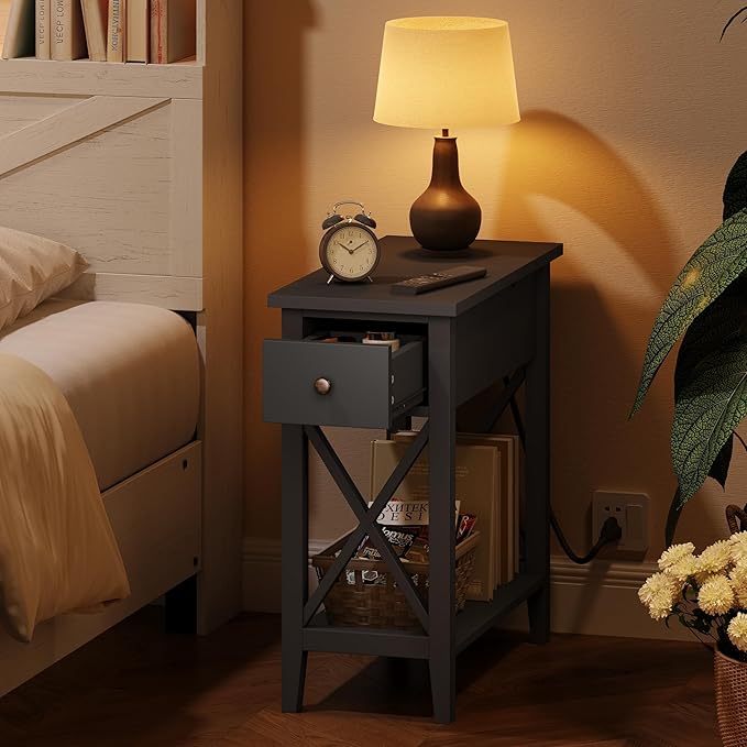 ChooChoo End Table with Charging Station, Narrow Side Table with USB Ports and - Image 4