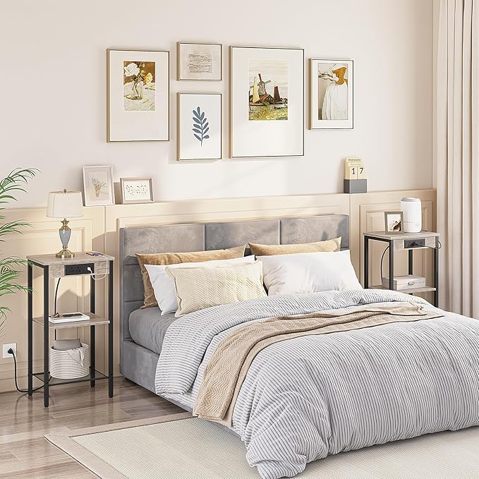 HOOBRO Tall End Table with Charging Station, 30 Inch Tall Nightstand, 3-Tier - Image 6