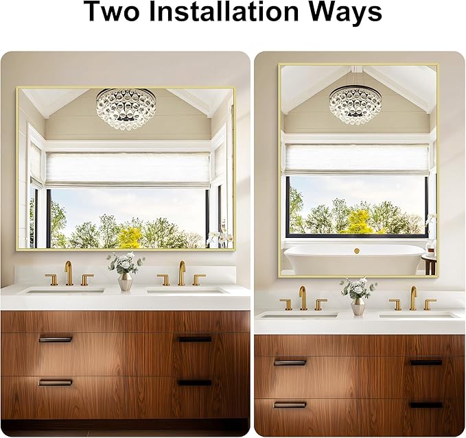 KOCUUY Gold Bathroom Mirror, Living Room, Hang Horizontal/Vertical - Image 8