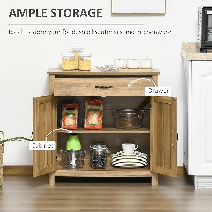 HOMCOM Farmhouse Sideboard Buffet Cabinet, Barn Door Coffee Bar Cabinet - Image 4