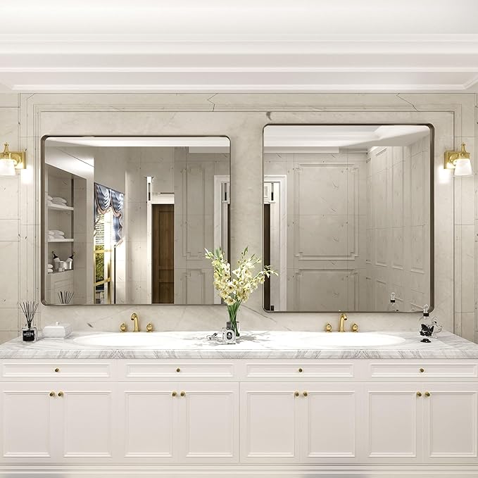 40x36 Bronze Bathroom Mirror, Brushed Metal Bathroom Vanity Mirrors - Image 5