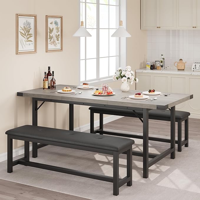 3-Piece Dining Table Set for 4-6 People, Extendable Kitchen Table Set - Image 2