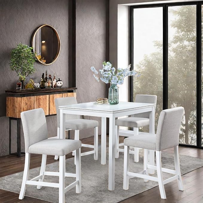 5PCS Modern White Counter Height Dining Table Set, Square Table - Image 6