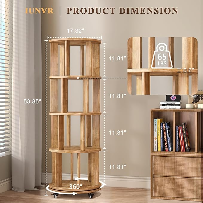 4-Tier Rotating Bookshelf, 360° Spinning Stackable Bookcase, Freestanding - Image 2