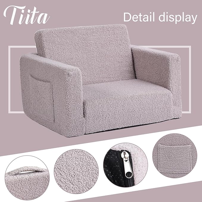 Tiita Kids Sofa, 2-in-1 Todder Couch, Convertible Children Couch to Lounger - Image 4
