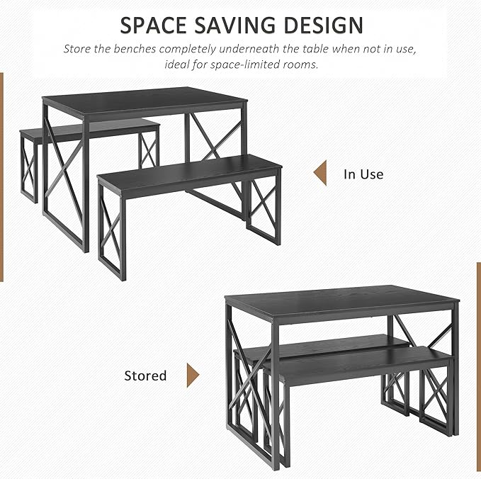 VECELO Kitchen Table with 2 Benches - Image 3
