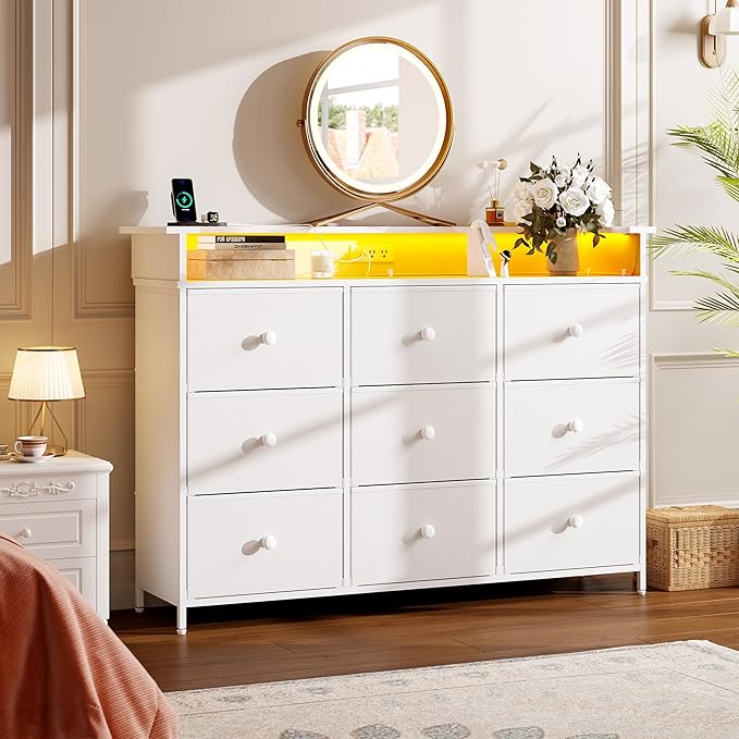 Nicehill 9 Drawer Dresser for Bedroom, Led Light White Dresser, TV Stand for - Image 7