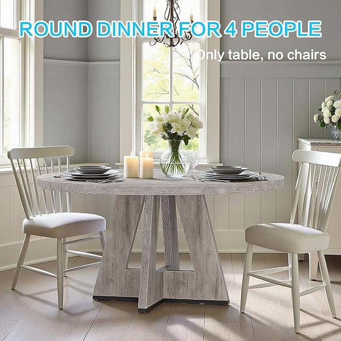 47" Round Dining Table for 4-6, Modern Dinner Table Farmhouse Round Small - Image 5