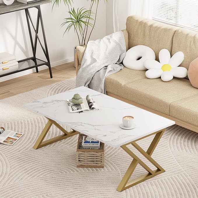 Coffee Table Living Room Table White Center Table, Simple Modern Faux Marble - Image 2