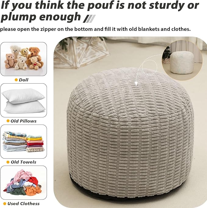 Round Stuffed Pouf Ottoman for Foot Rest, Storage Ottoman Pouf Foot Stool - Image 4
