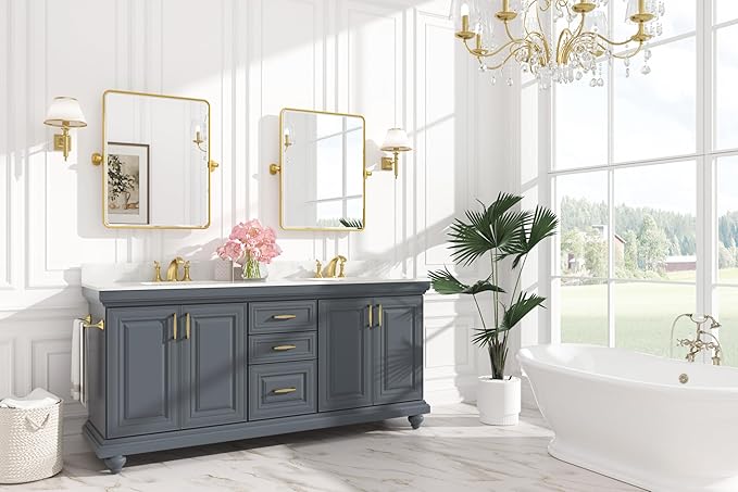 Keonjinn Pivot Mirror Bathroom, 24x30 Inch Gold Tilt Mirror Bathroom - Image 8