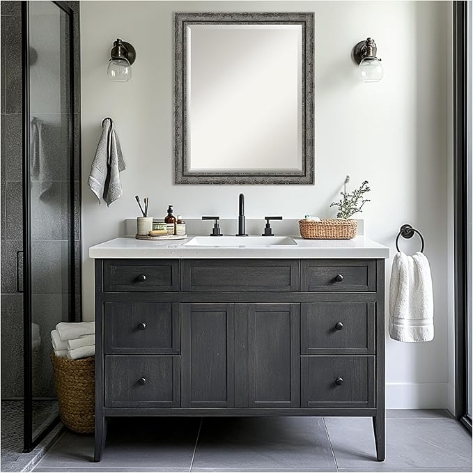 Amanti Art Bathroom Mirror for Over Sink, 27x33 Filigree Matte Black Rectangle - Image 6