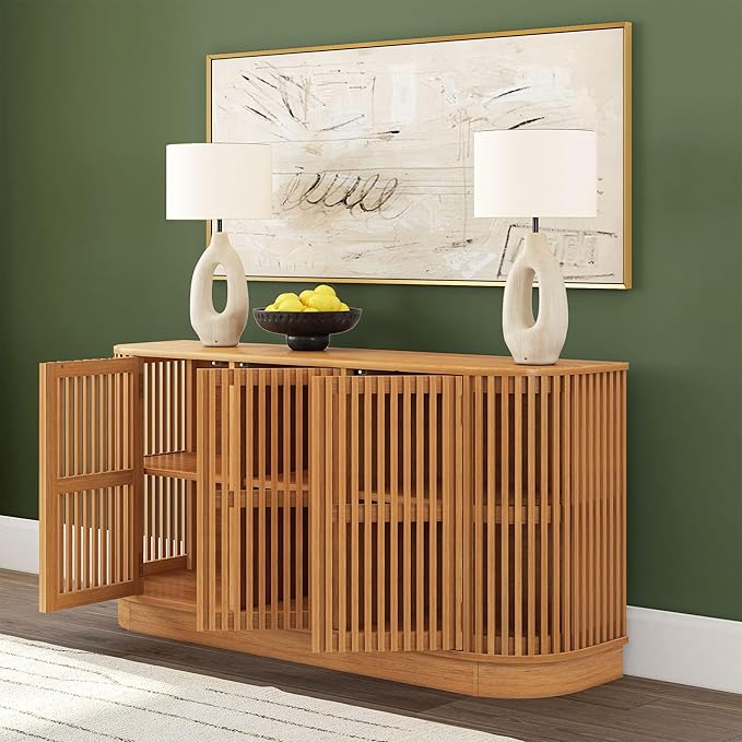 Plank+Beam Contour Wood TV Stand, Three Door Solid Wood Entertainment Console - Image 8