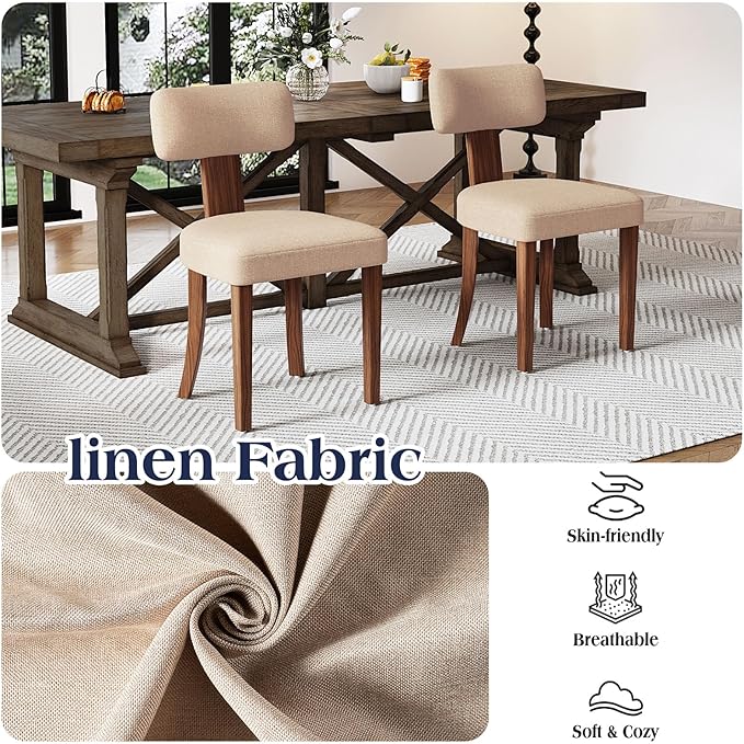 Mid Century Modern Dining Chairs Set of 2, Linen Upholstered Kitchen Chairs - Image 5