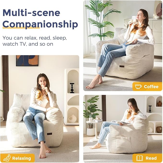 MAXYOYO Bean Bag Chair, Tufted Bean Bag Couch Lazy Chair, Living Room Sofa Couch - Image 3