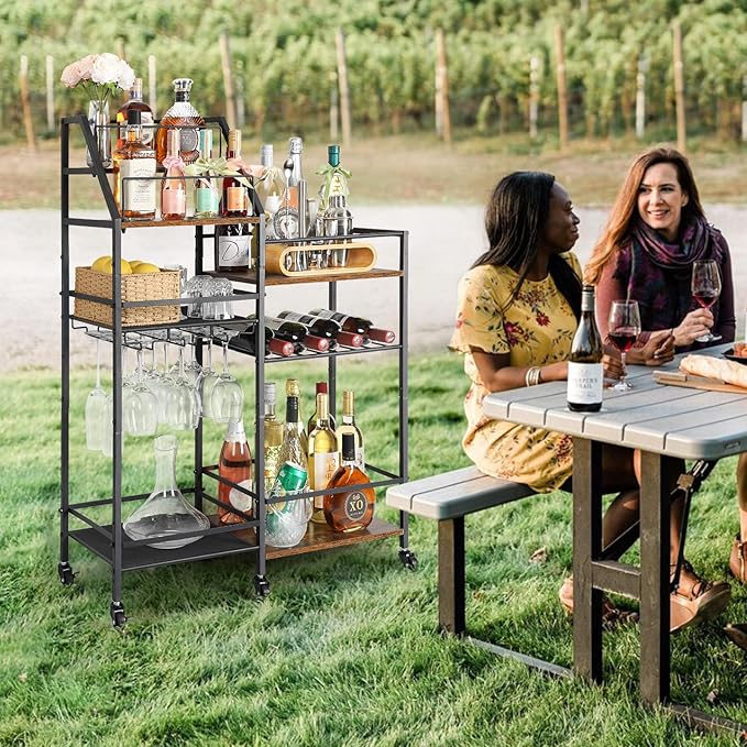 VINAEMO Rolling Bar Cart with Wine Glass Holder, Mini Bar - Image 9