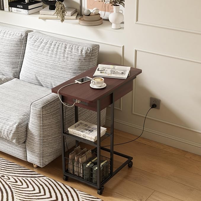 LIDYUK C Shaped End Table with Charging Station, Flip Top Side Table with USB - Image 5
