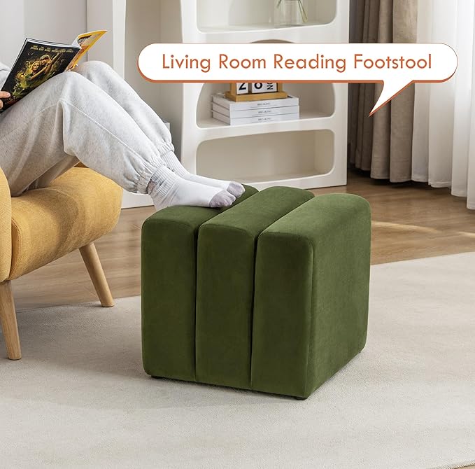 ONEVOG 18" Large Square Ottoman Foot Rest, Olive Green Velvet Fabric - Image 5