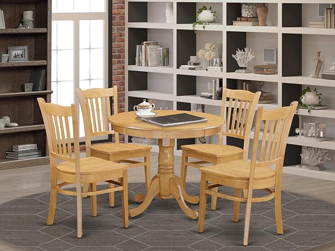 East West Furniture ANGR5-OAK-W 5 Piece Kitchen Table & Chairs Set Includes a - Image 2