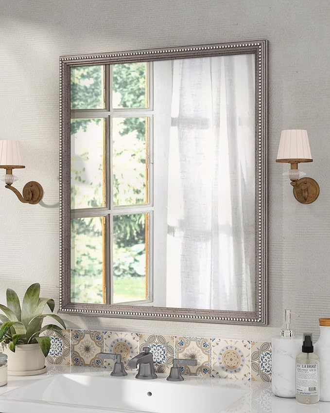 Axeman 30x36 Wood Wall Mirror, Rustic Bathroom Mirror, Vintage Wall Mounted - Image 2