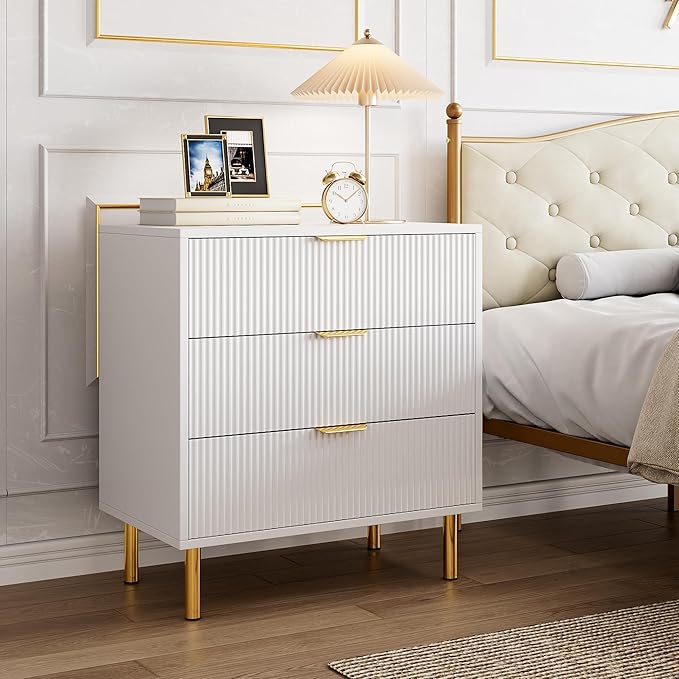 White Dresser, Modern 3 Drawer Dresser by GarveeHome