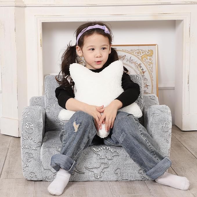 Dinosaur Glow in The Dark Toddler Couch, 2-in-1 Toddler Soft Couch Fold Out - Image 4