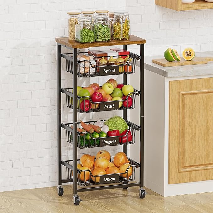 5-Tier Vegetable Fruit Basket Kitchen Storage Rolling Cart on Wheels by CHLORYARD