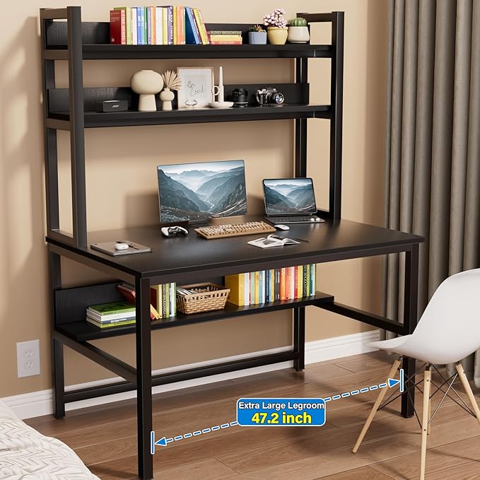 Aquzee Computer Desk with Hutch and Bookshelves, Large Leg Room 47 inch Width - Image 2