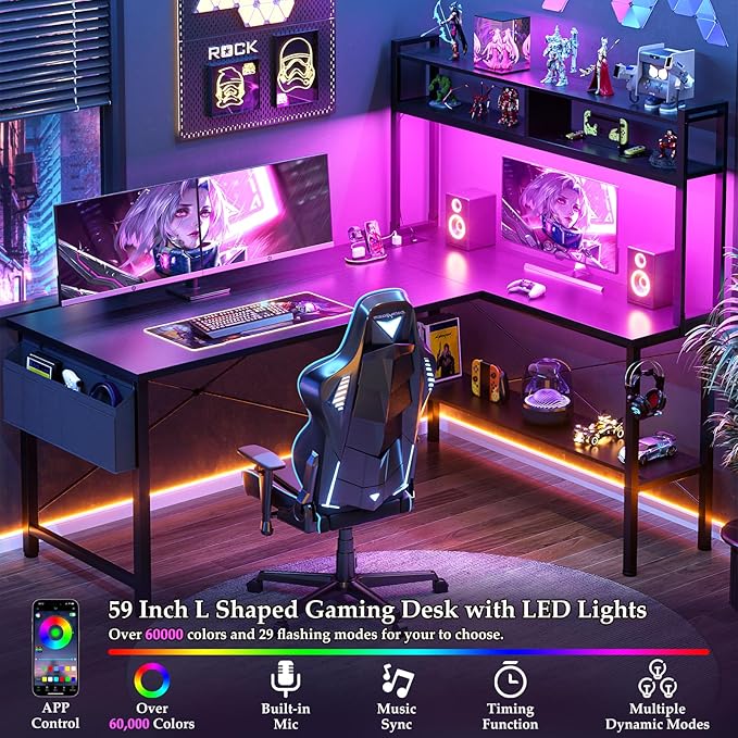 Aheaplus L Shaped Desk Gaming Desk, Reversible Home Office Desk Gamer Desks - Image 4