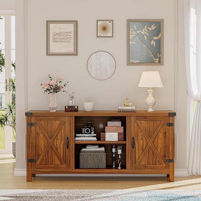 YESHOMY Farmhouse Buffet & Sideboard, Wood Coffee Bar - Image 3