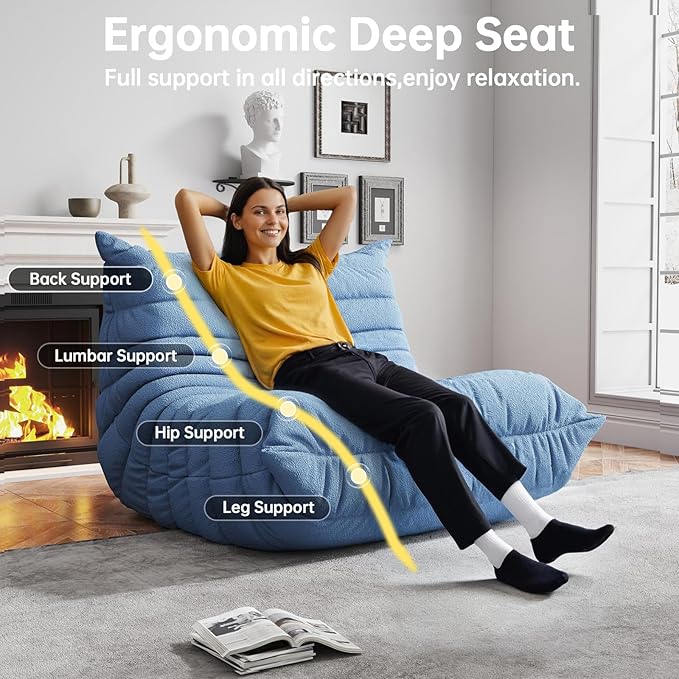 Bean Bag Chairs for Adults, BeanBag Reading Chair Memory Foam Couch, Floor - Image 5