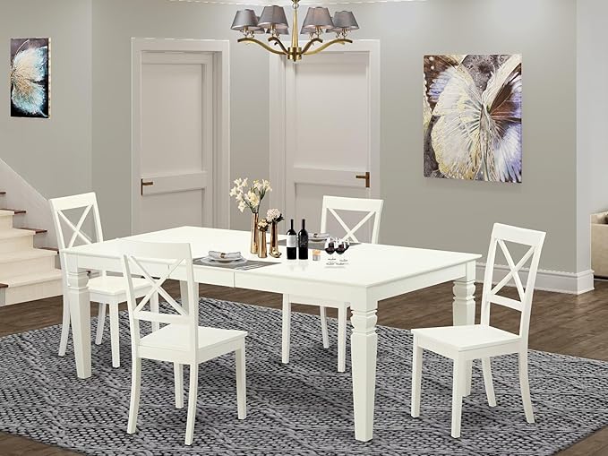 East West Furniture LGBO5-LWH-W 5 Piece Modern Dining Table Set Includes a - Image 2