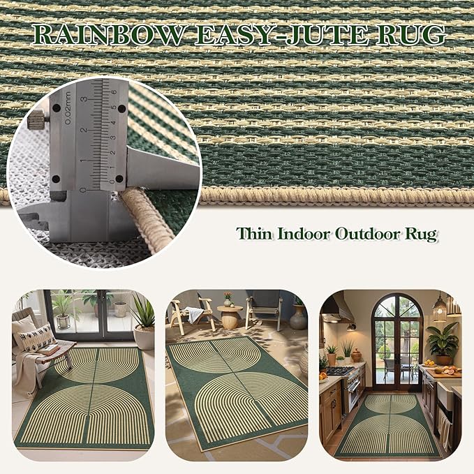 Lahome Modern Rainbow Easy Jute Entry Rug, 3x5 Washable Outdoor Patio Porch Rug - Image 4
