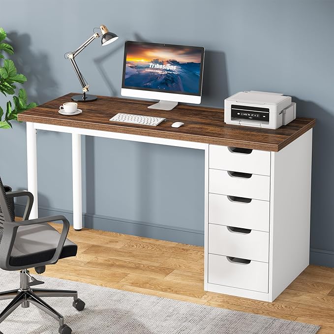 Tribesigns Computer Desk with 5 Drawers, 47 inches Rustic Brown Home Office by Tribesigns