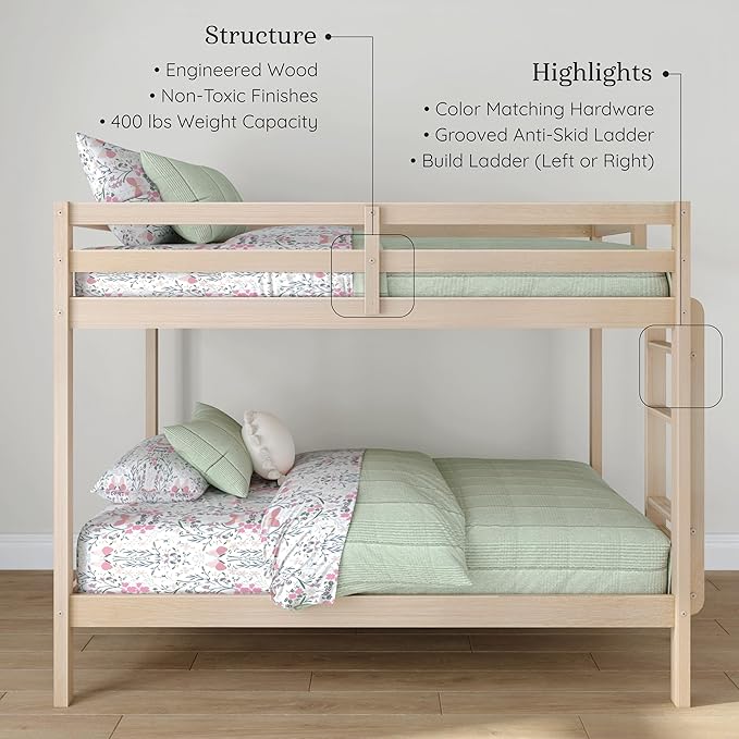 Grain & Grove Bear Twin Over Twin Bunk Bed, Sturdy Bunk Bed Frame - Image 3
