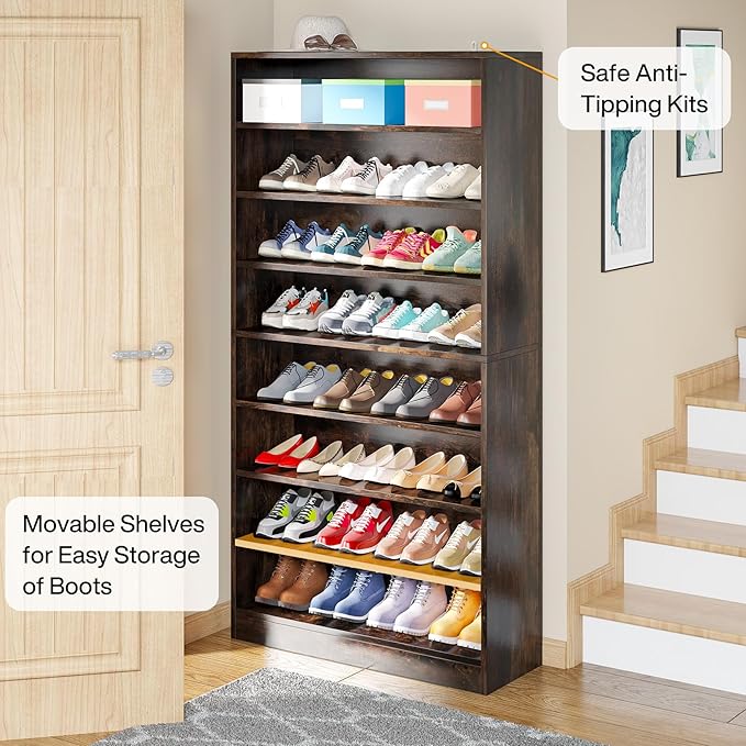 Tribesigns Tall Shoe Cabinet, 9 Tiers 40-45 Pairs Heavy Duty Wood Freestanding - Image 5