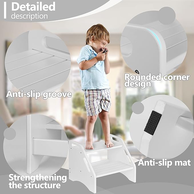 AMBIRD Wooden Two Step Stools Toddler - Image 3