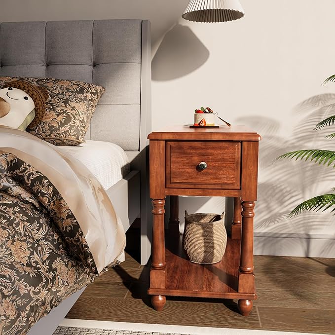 LEEMTORIG Solid Wood End Table Narrow Side Table - Image 5