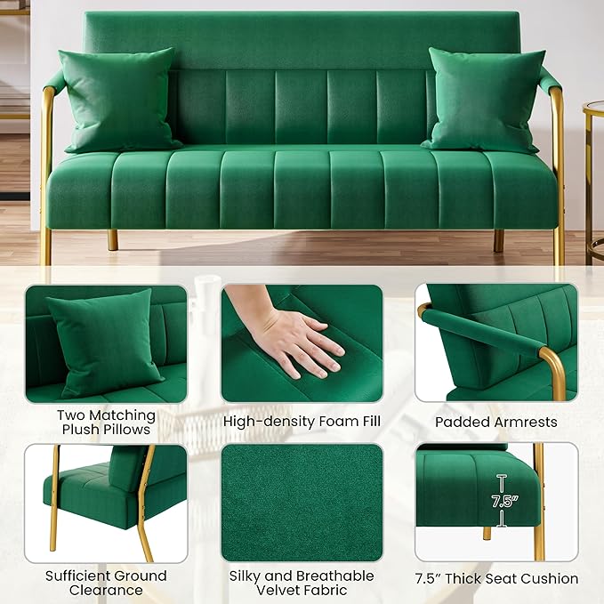 Yaheetech 56.5" W Modern Sofa Small Sofa Luxurious Velvet Fabric Couch - Image 6