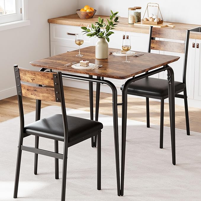 Dining Table for 2, Small Table and Chairs Set of 2, Square Dinette Set for 2 by GarveeHome