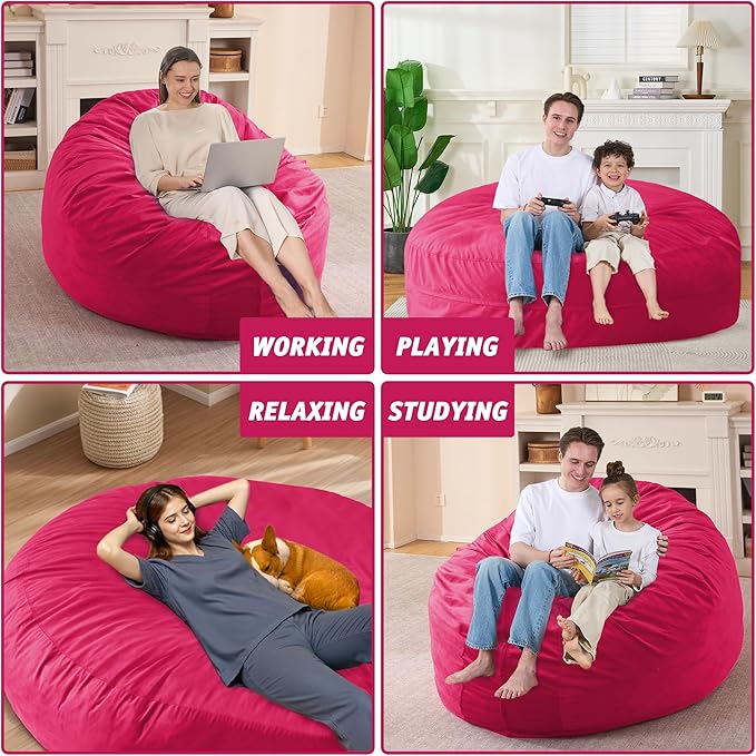 7FT Bean Bag Chair with Ultra Soft Velvet Cover Bean Bag Sofa with Memory Foam - Image 6