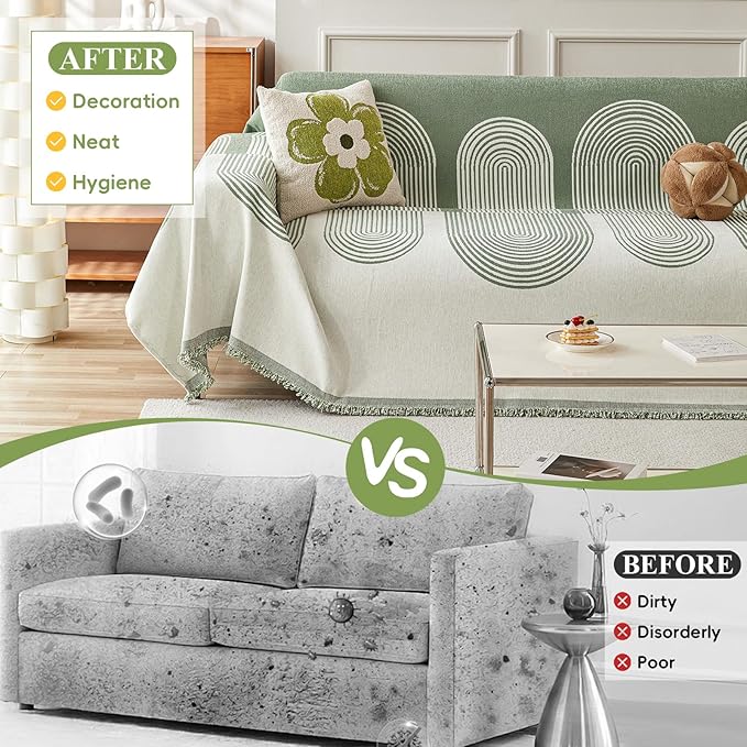 STACYPIK Green Geometric Couch Cover Boho Sofa Cover - Image 3