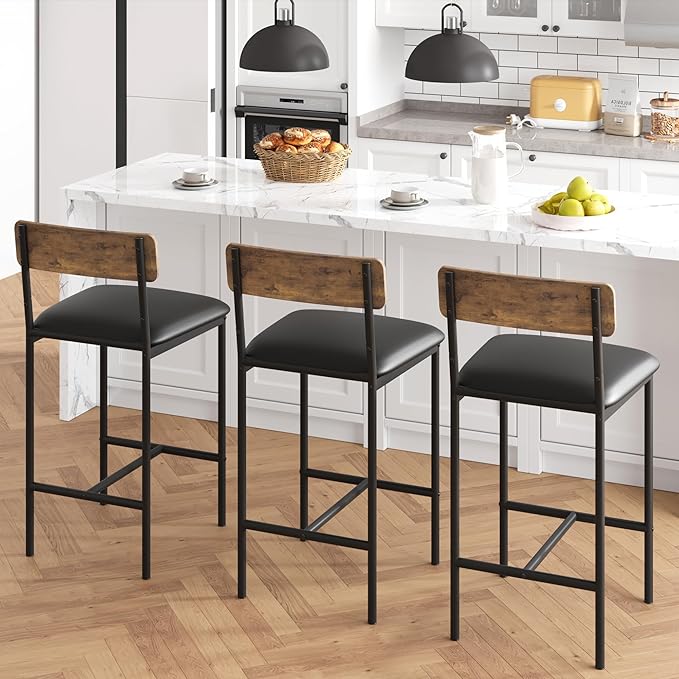 GarveeHome Bar Stools Set of 2, Upholstered Height Bar Stools - Image 3
