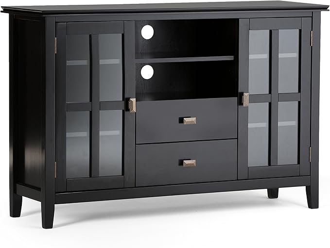 SIMPLIHOME Artisan SOLID WOOD 53 Inch Wide Transitional TV Media Stand in Black by SimpliHome